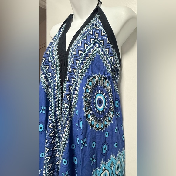 Blue Halter Maxi Dress with Pattern beach cover up - Picture 7 of 7